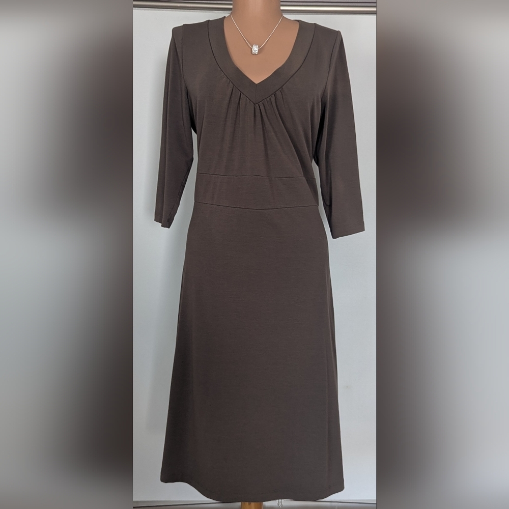 Eddie Bauer, Women's Dress, 3/4 Sleeve, Gray Olive, Size L, AV, all season